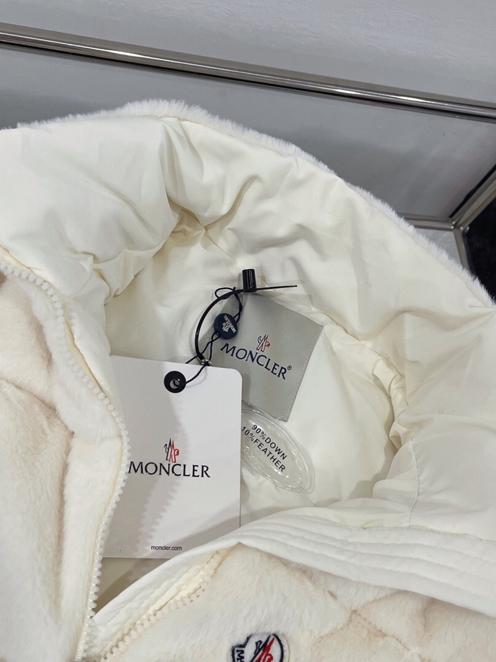Moncler Cream Quilted Sherpa Vest - Women's Sleeveless Puffer - Picture 7 of 9